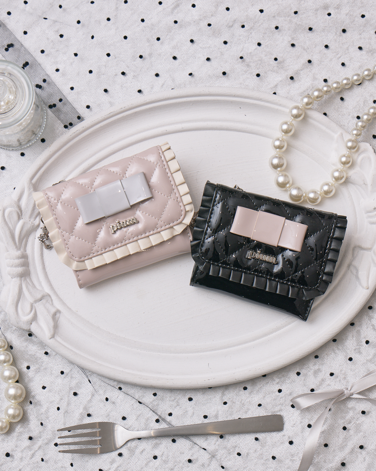 エナメルリボンキルティングミニウォレット