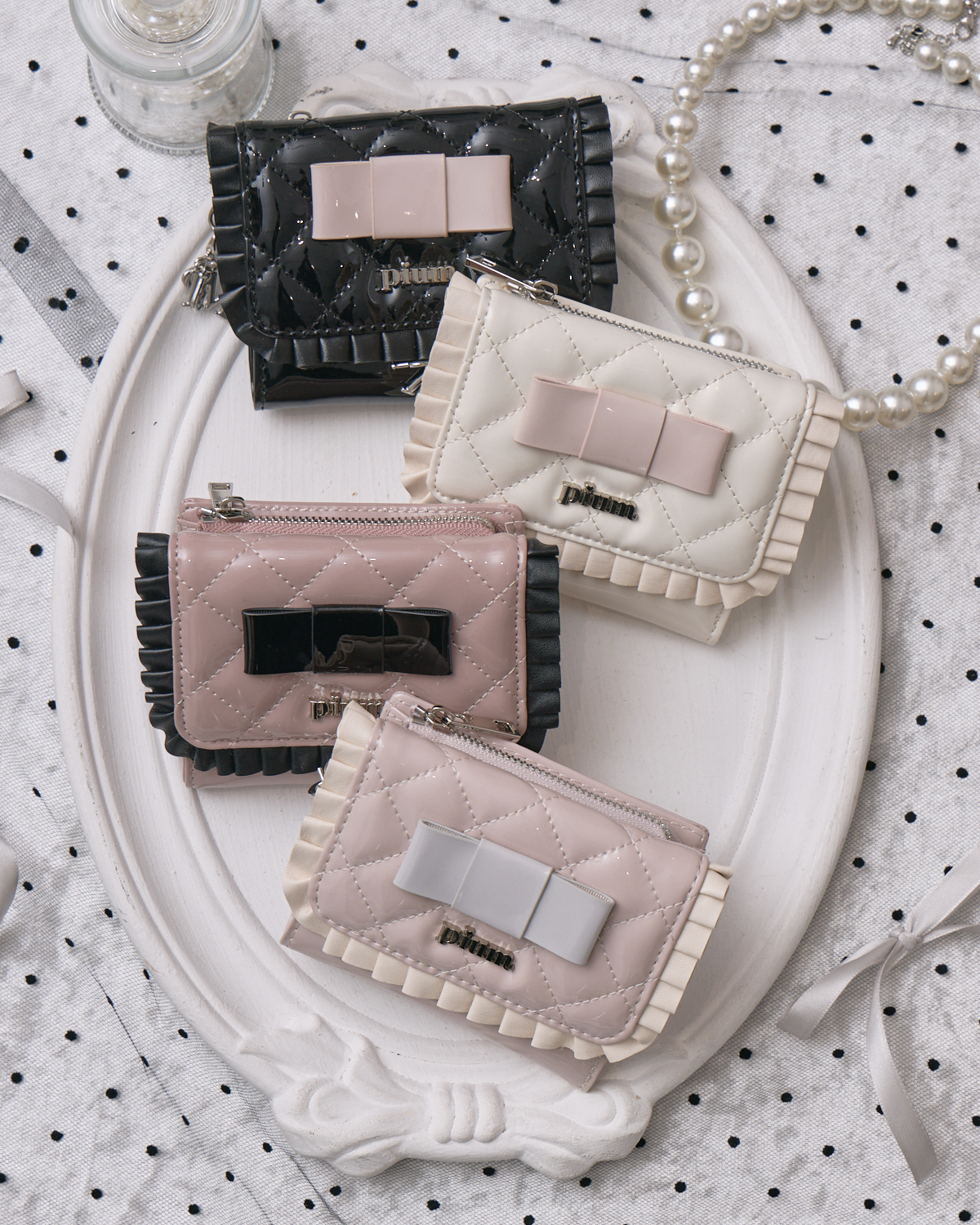 エナメルリボンキルティングミニウォレット