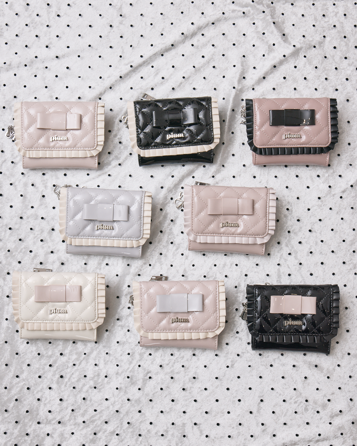 エナメルリボンキルティングミニウォレット