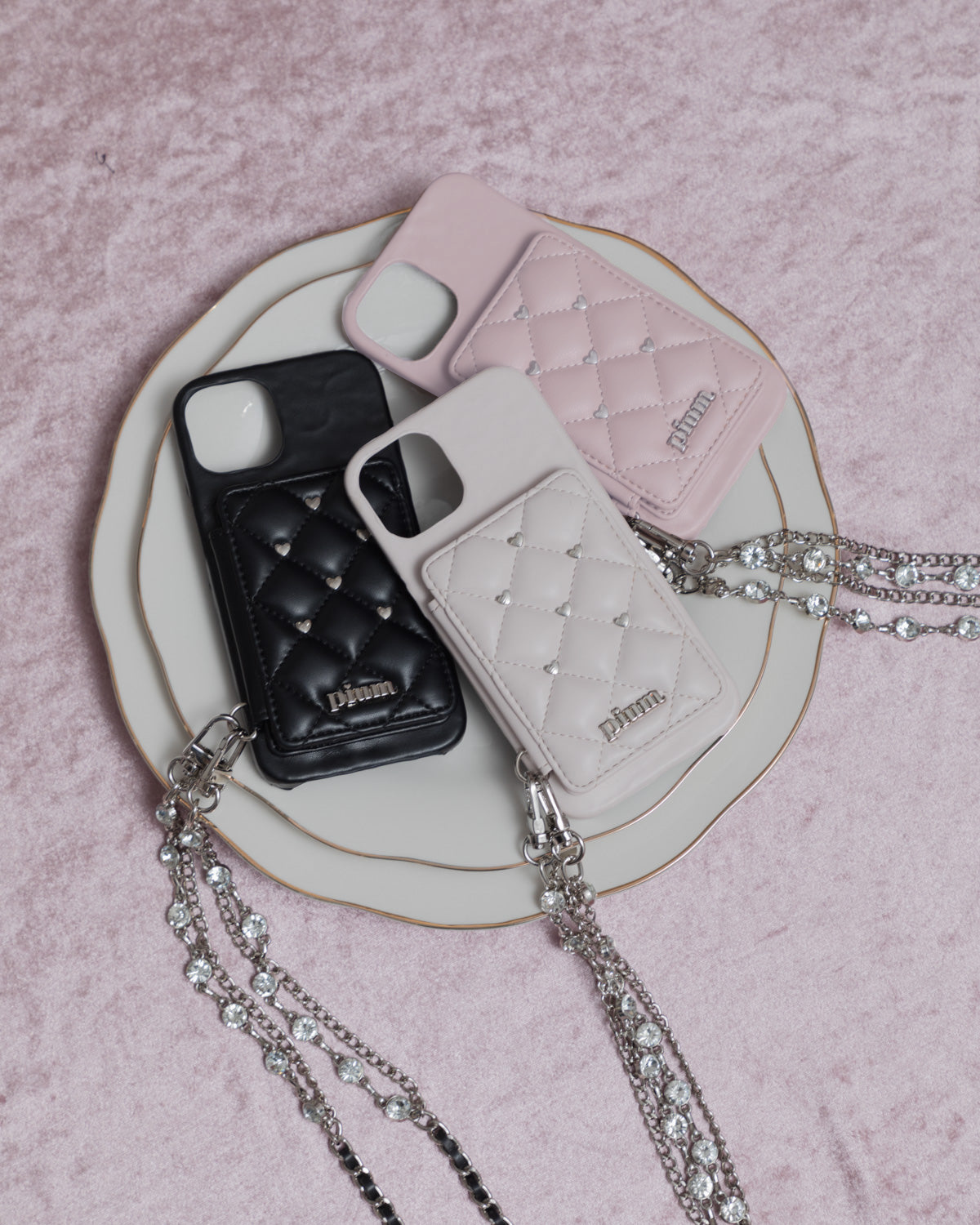 ハートスタッズキルティングiPhoneケース