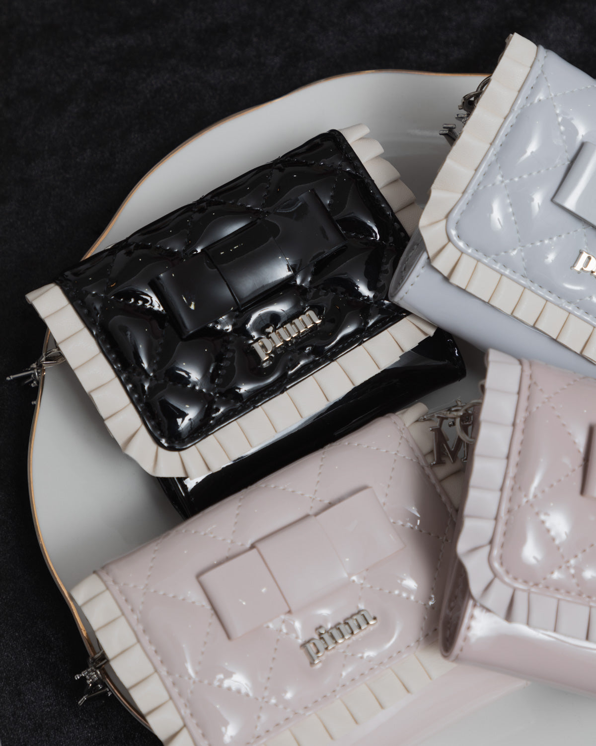 エナメルリボンキルティングミニウォレット