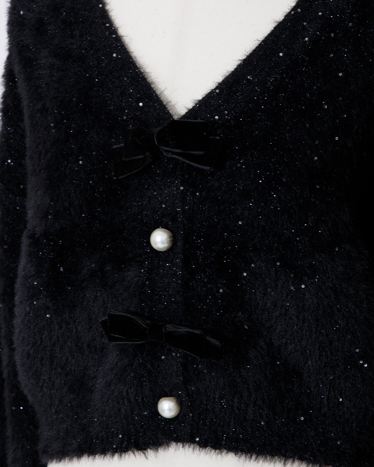 ベロアリボンラメフェザーカーディガン