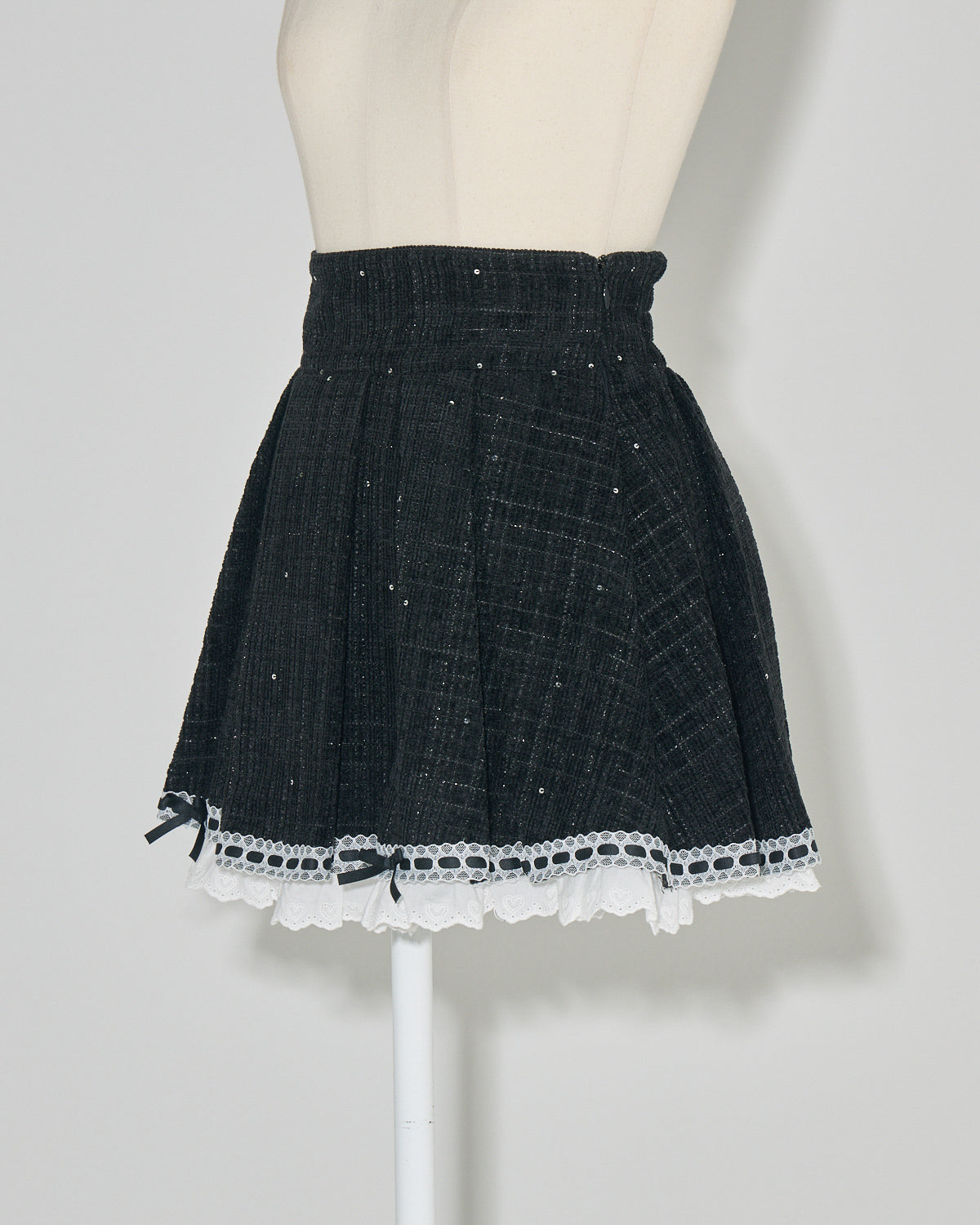 コットンフリルタックフレアツイードスカート
