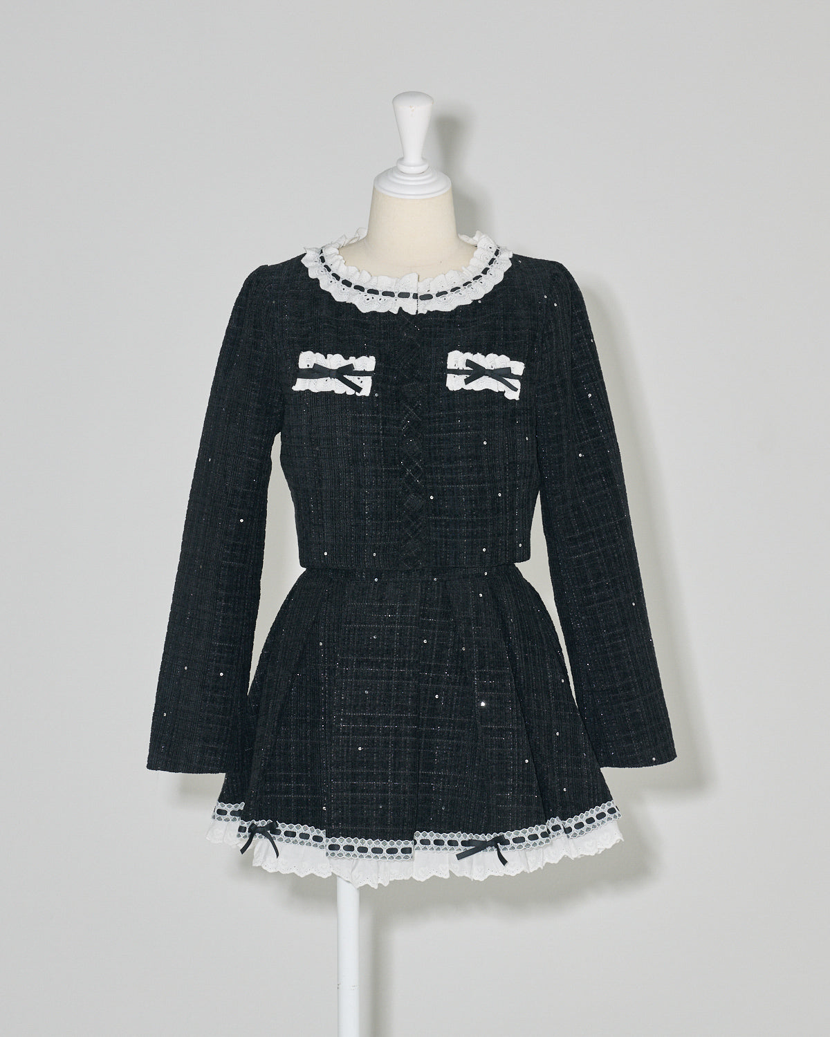 コットンフリルタックフレアツイードスカート