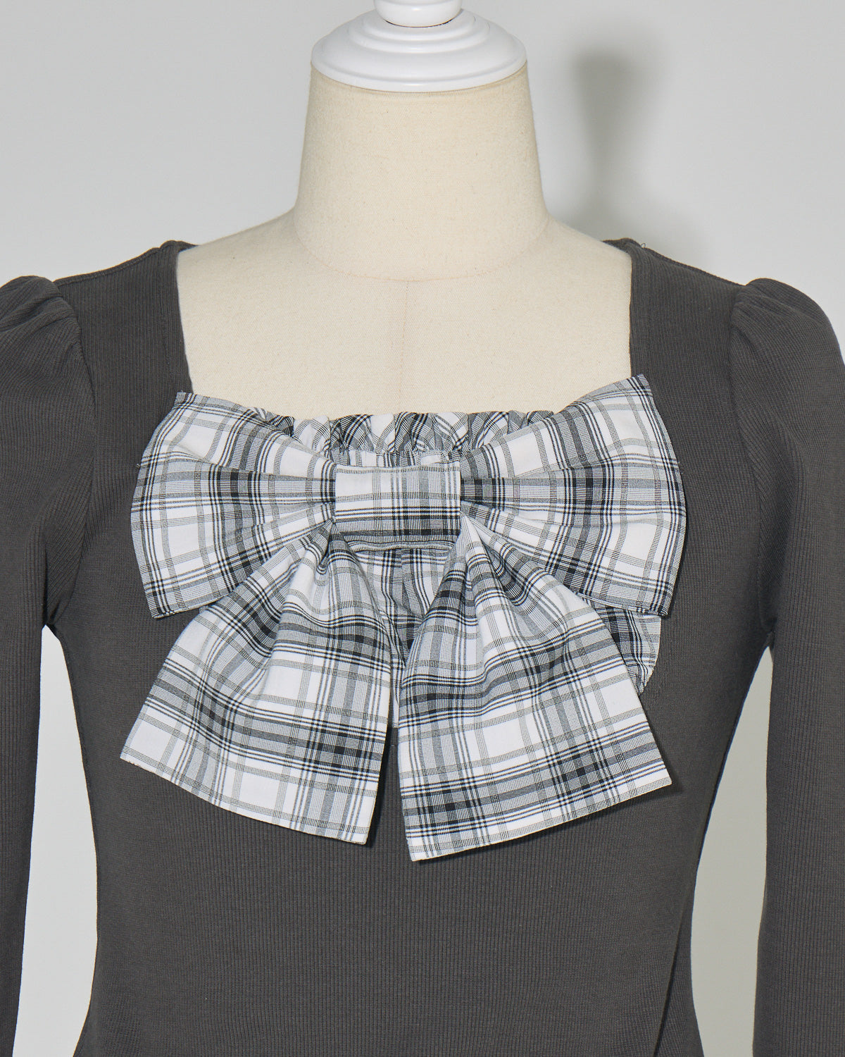 チェックリボンカットソー