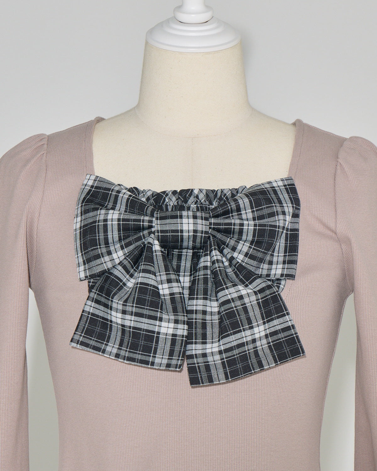 チェックリボンカットソー
