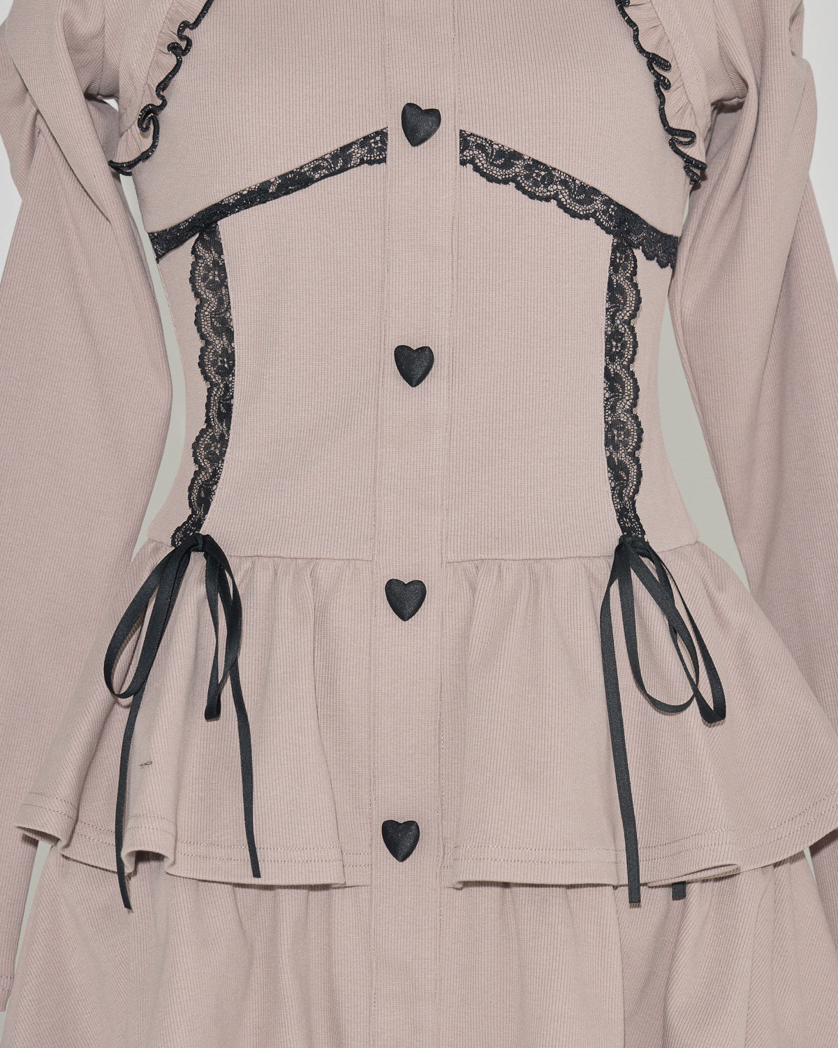 ハートボタンティアードリブワンピース