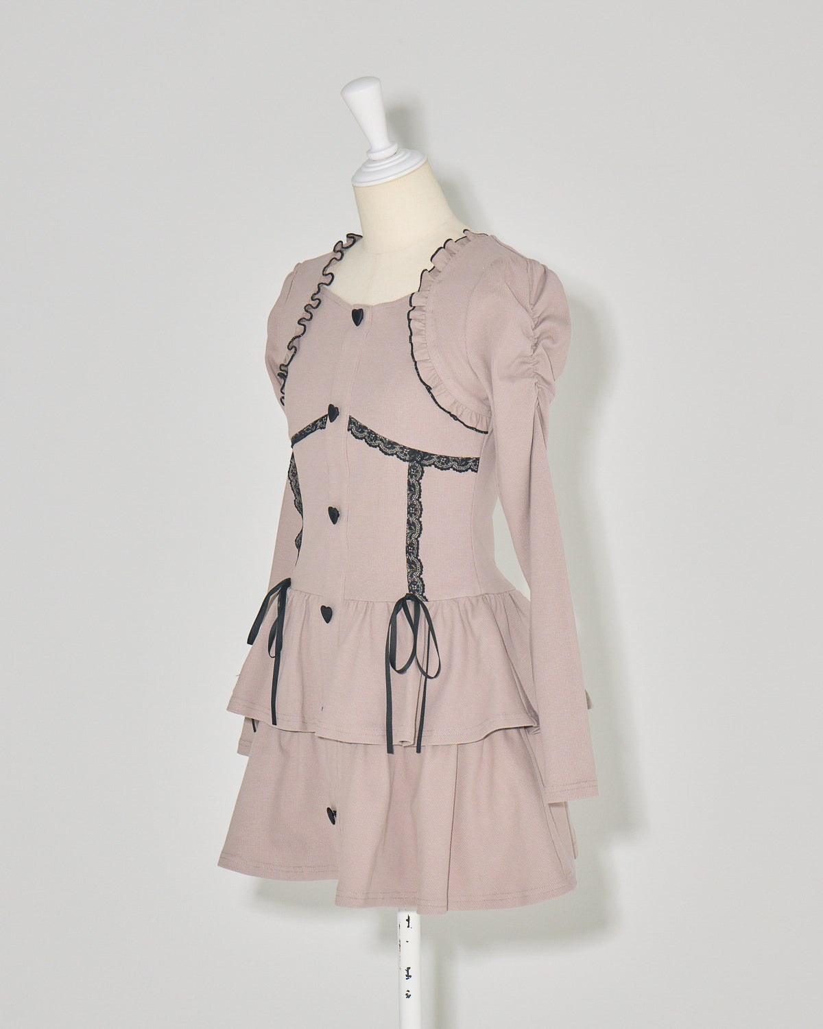 ハートボタンティアードリブワンピース