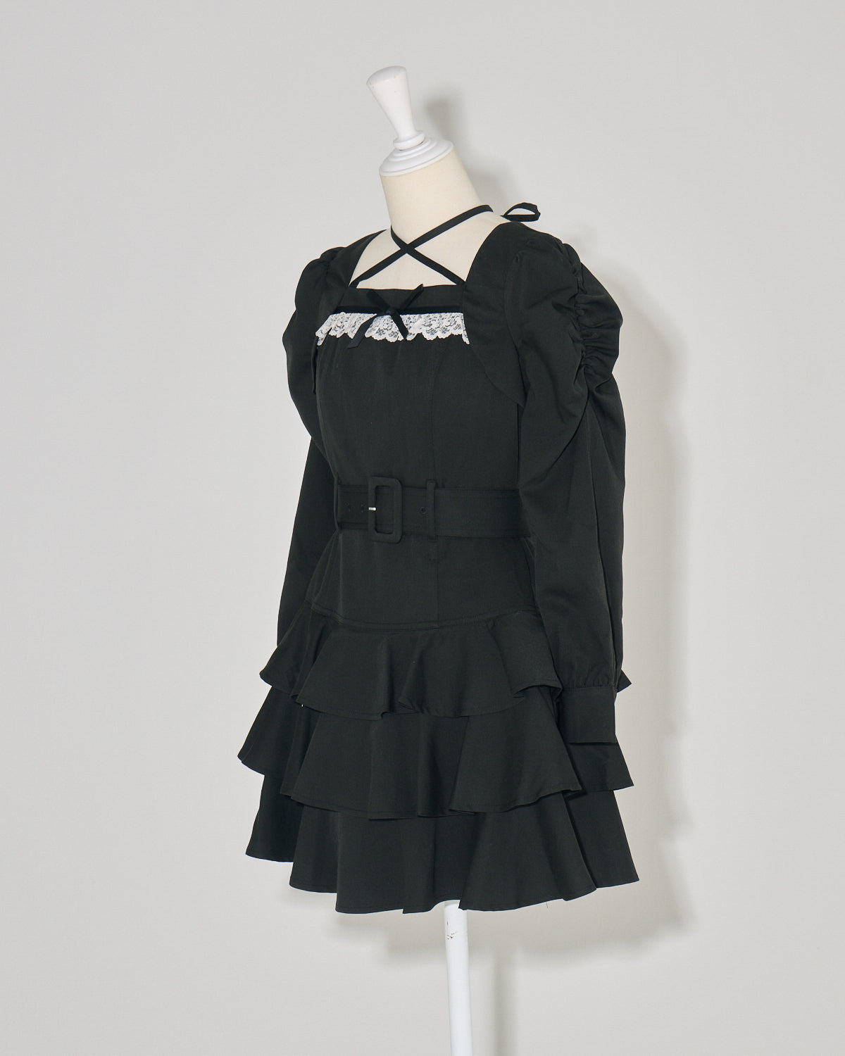 ティアードフリル長袖ミニワンピース