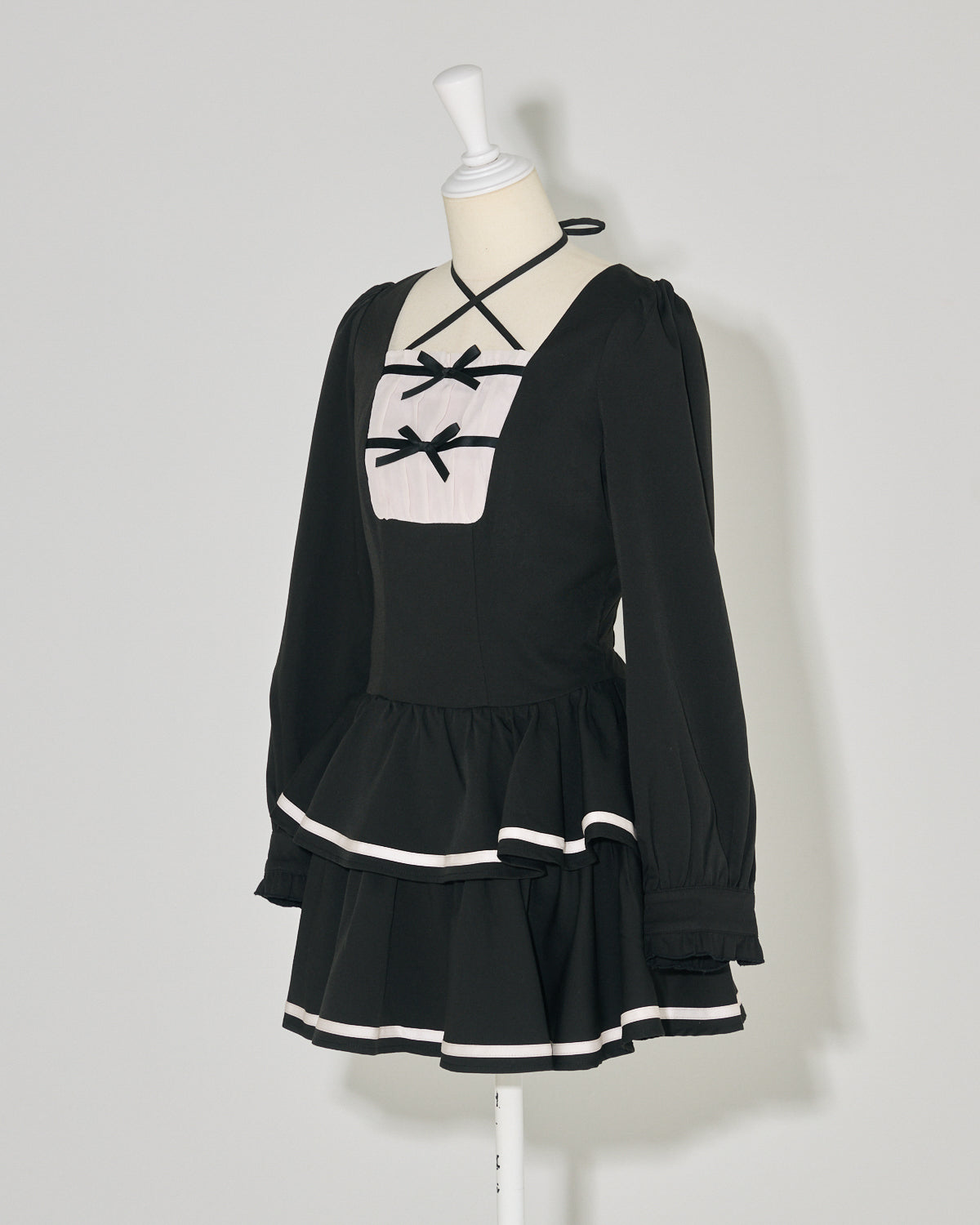 クロステープバイカラーティアードワンピース