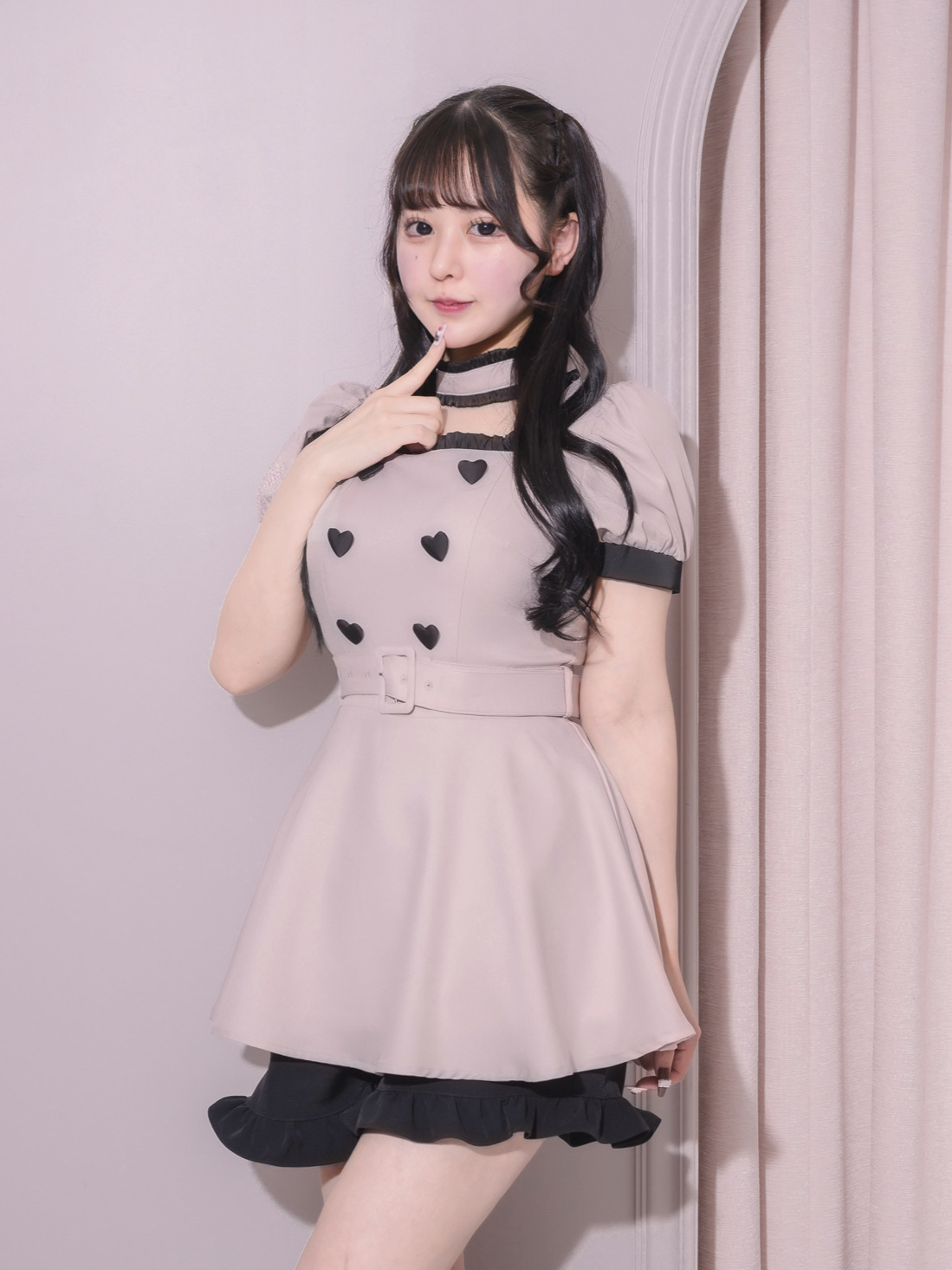 pium チョーカーフリルハートボタンセットアップピンク✕ブラック pium チョーカーフリルハートボタンセットアップピンク✕ブラック