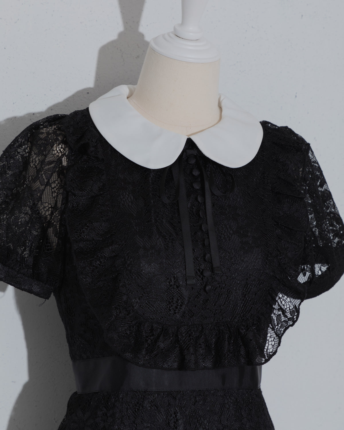 ラウンドフリル総レースロングワンピ