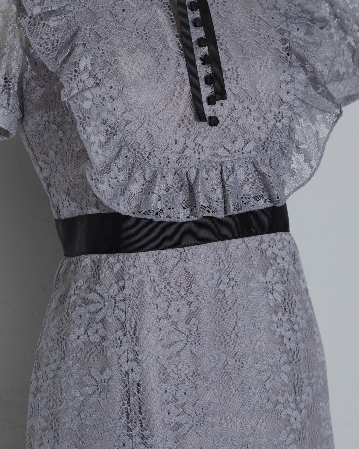 ラウンドフリル総レースロングワンピ