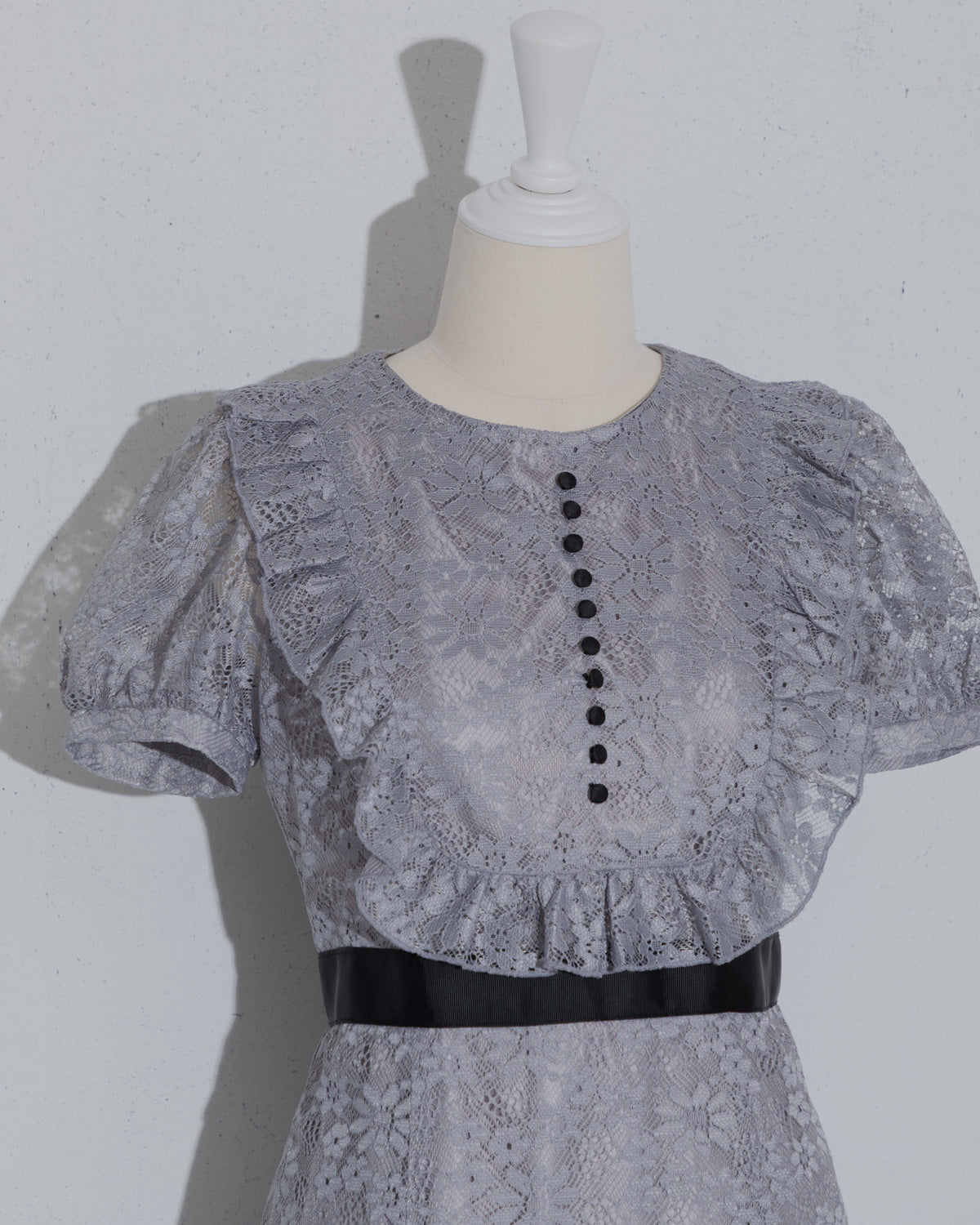 ラウンドフリル総レースロングワンピ