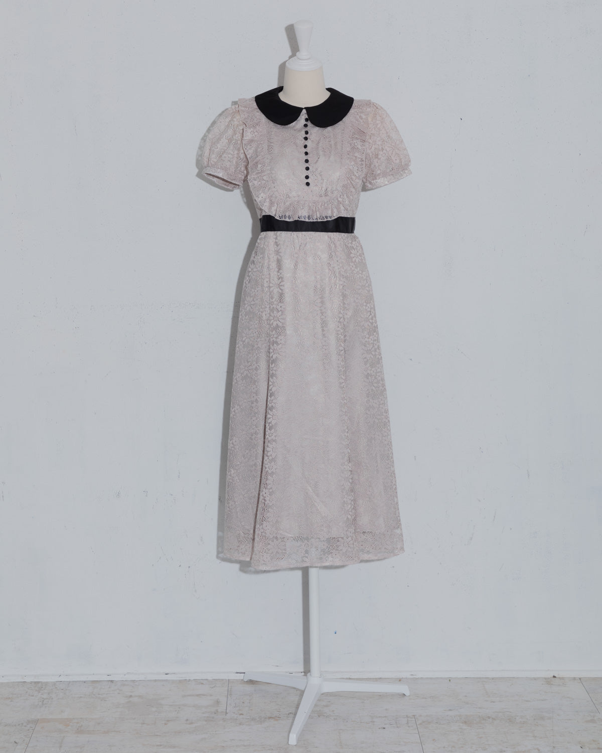 ラウンドフリル総レースロングワンピ