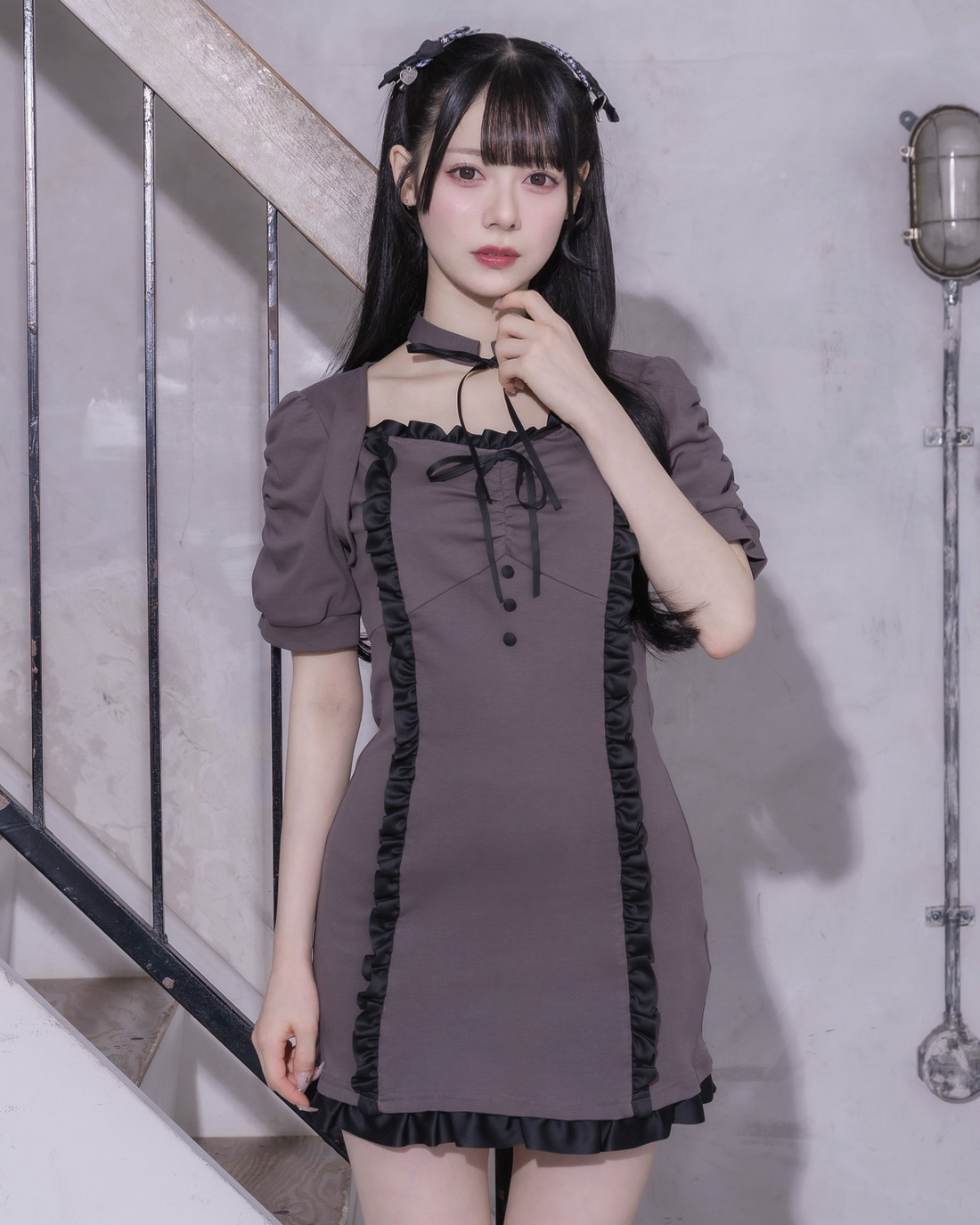 pium クロステープワッフルワンピース ピンク クロステープワッフルワンピース – pium