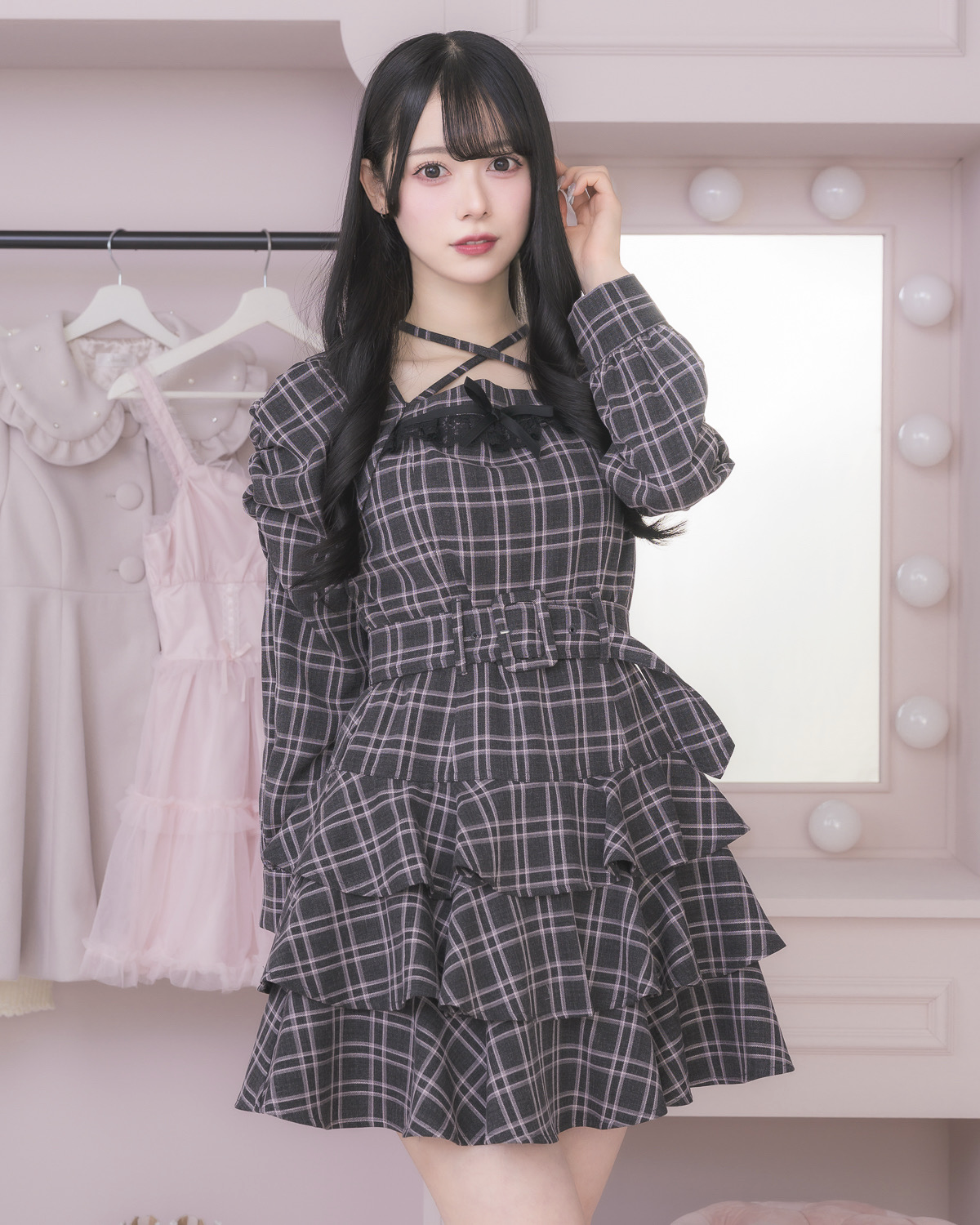 ティアードフリル長袖ミニワンピース – pium