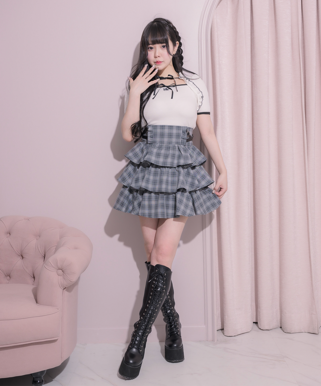 ダブルリボンケープワッフルカットソー