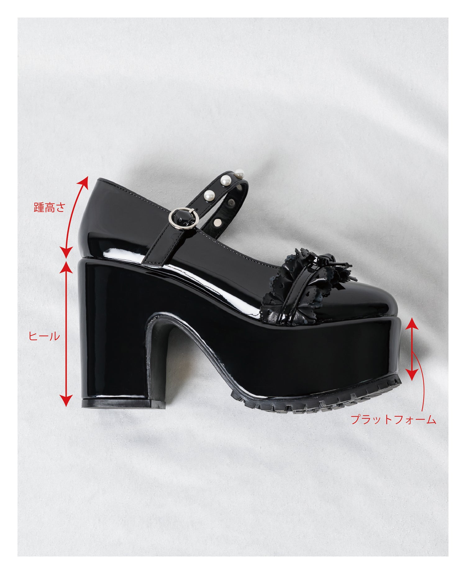 レースフリルエナメルパンプス