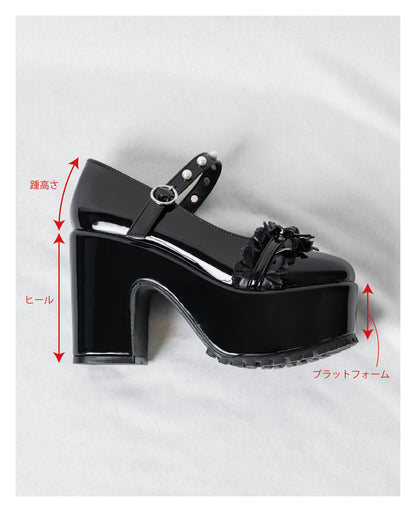 レースフリルエナメルパンプス