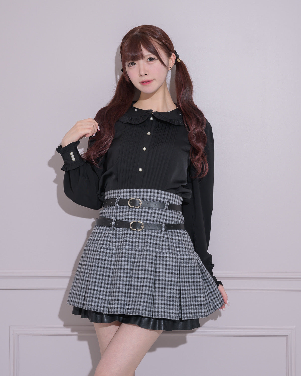 モデル身長:161cm/着用カラー:ブラックチェック