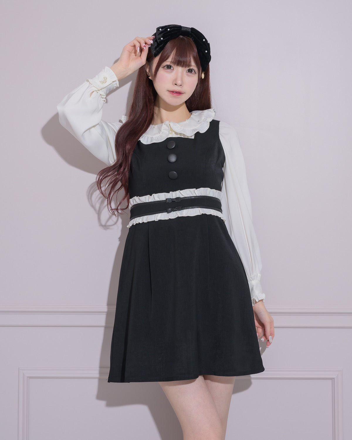 ビジューカラーピンタックフリルブラウス