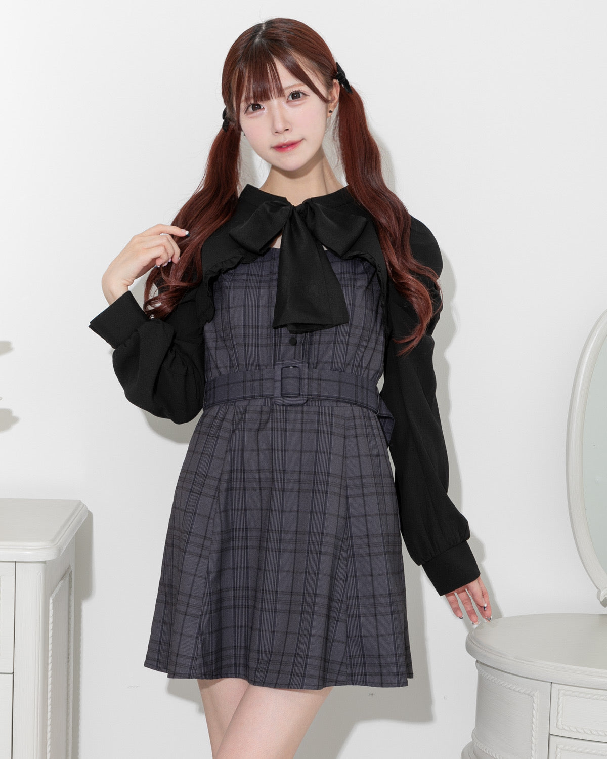 モデル身長:161cm/着用カラー:ブラックチェック