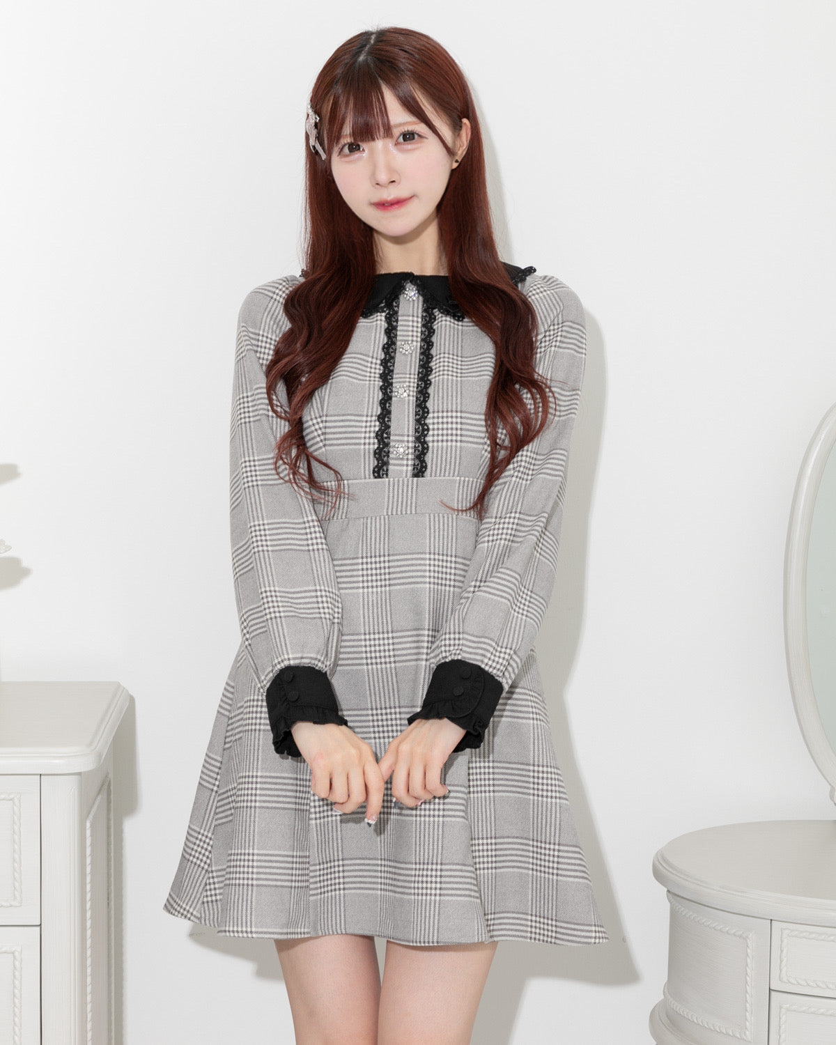 モデル身長:158cm/着用カラー:グレーチェック