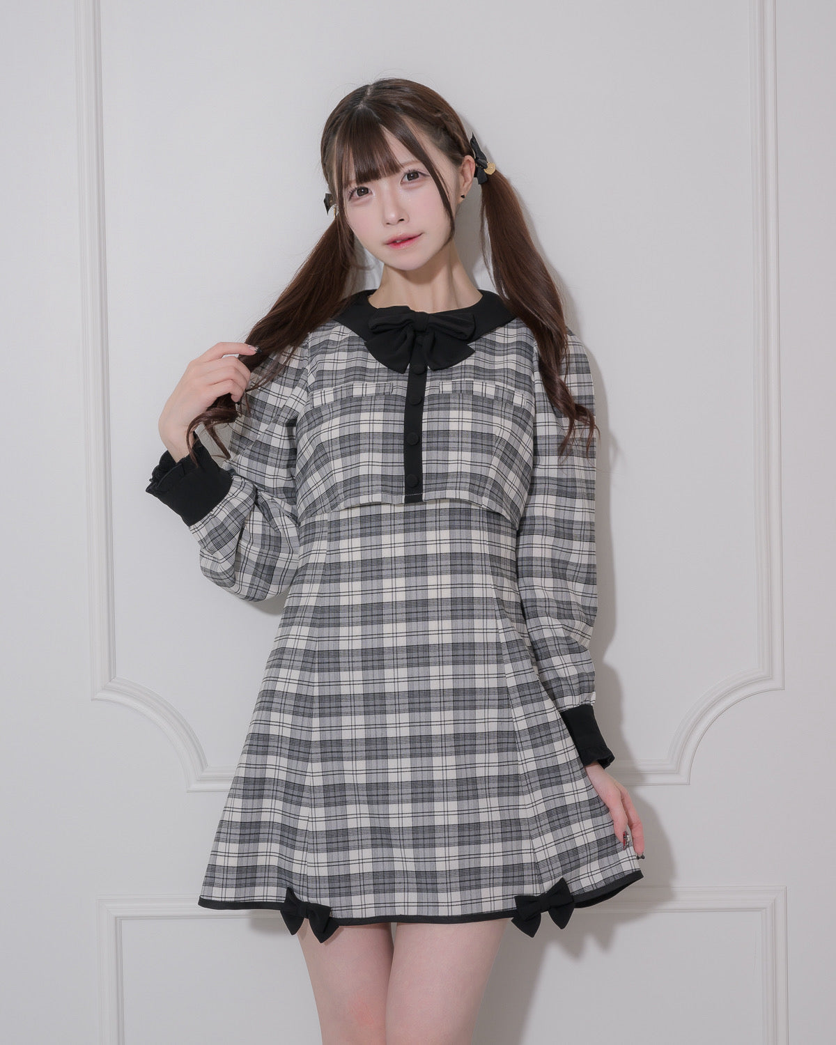 モデル身長:161cm/着用カラー:ホワイトチェック