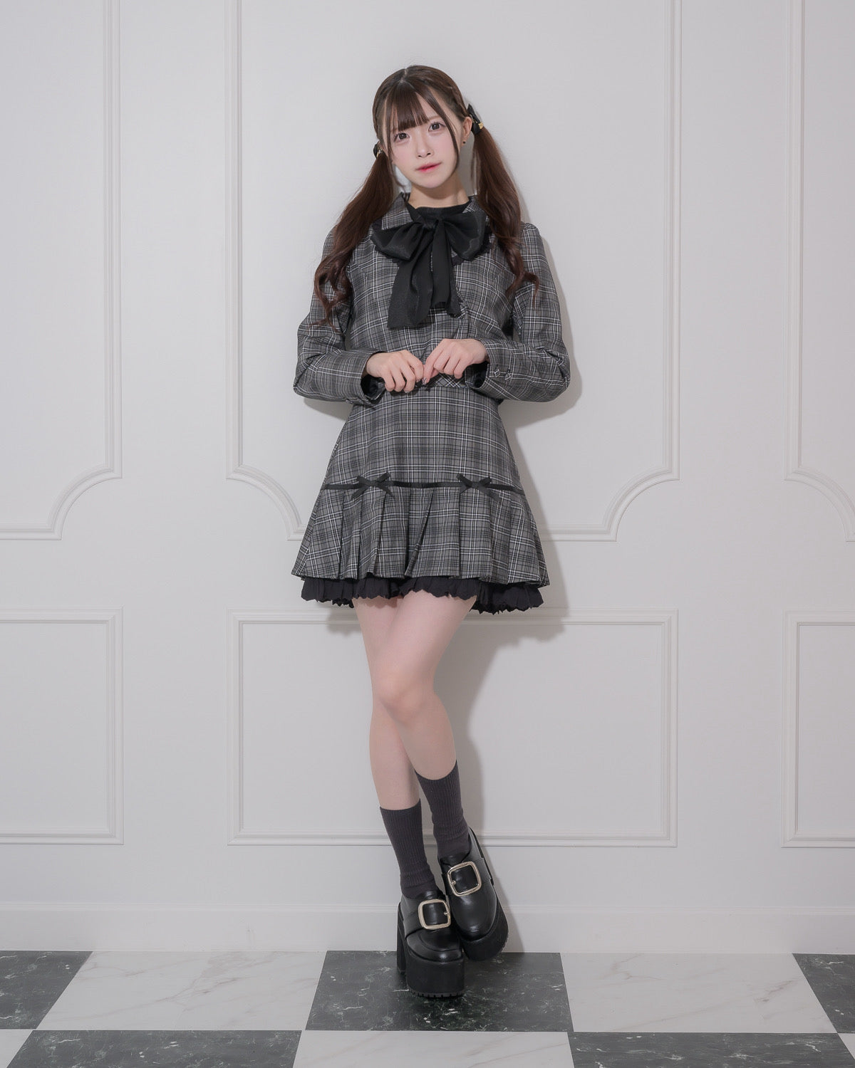 ハートレースチェックプリーツスカート