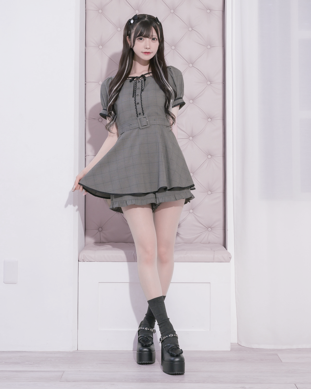 モデル身長:161cm/着用カラー:グレーチェック