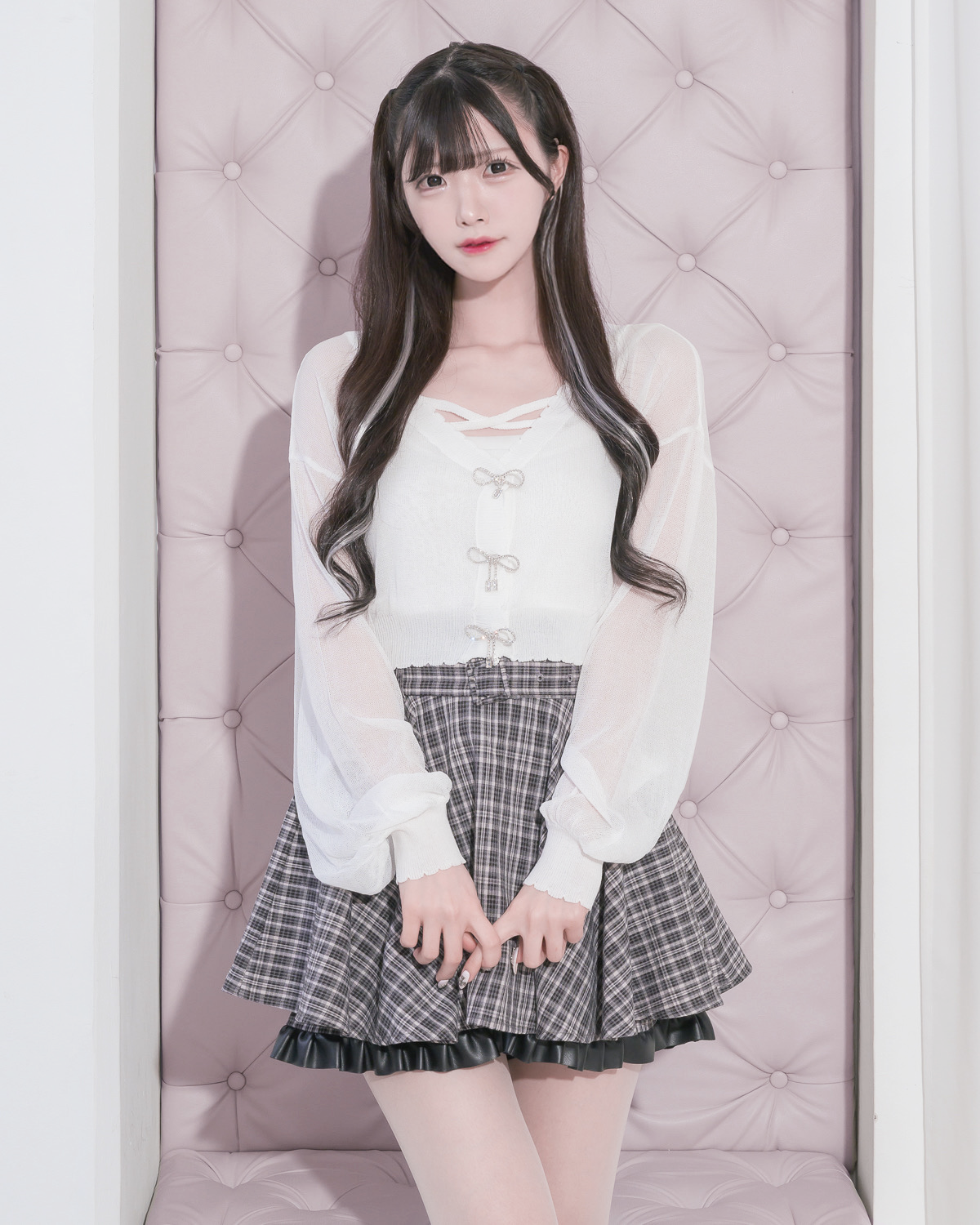 ビジューリボンシアーニットカーデセット