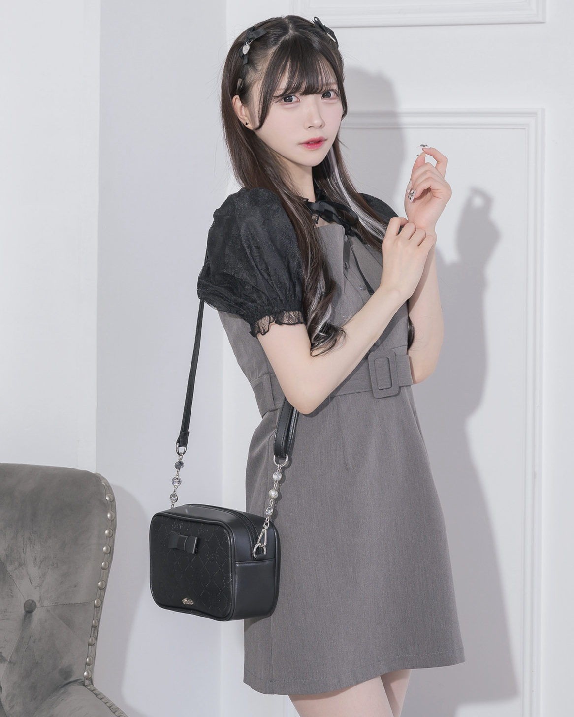 pium レースケープベルトミニワンピース ブラックチェック レースケープベルトミニワンピース – pium