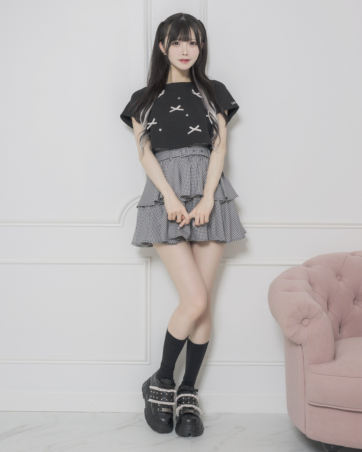 モデル身長:161cm/着用カラー:ブラックチェック