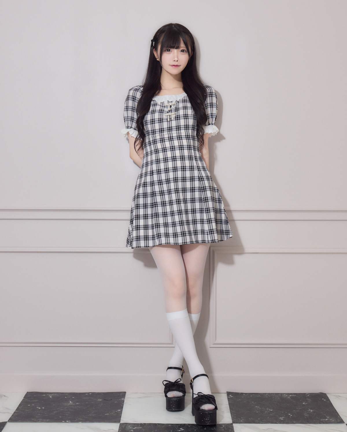 モデル身長:161cm/着用カラー:ホワイトチェック