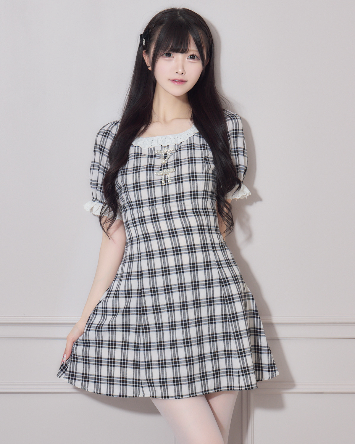 モデル身長:161cm/着用カラー:ホワイトチェック