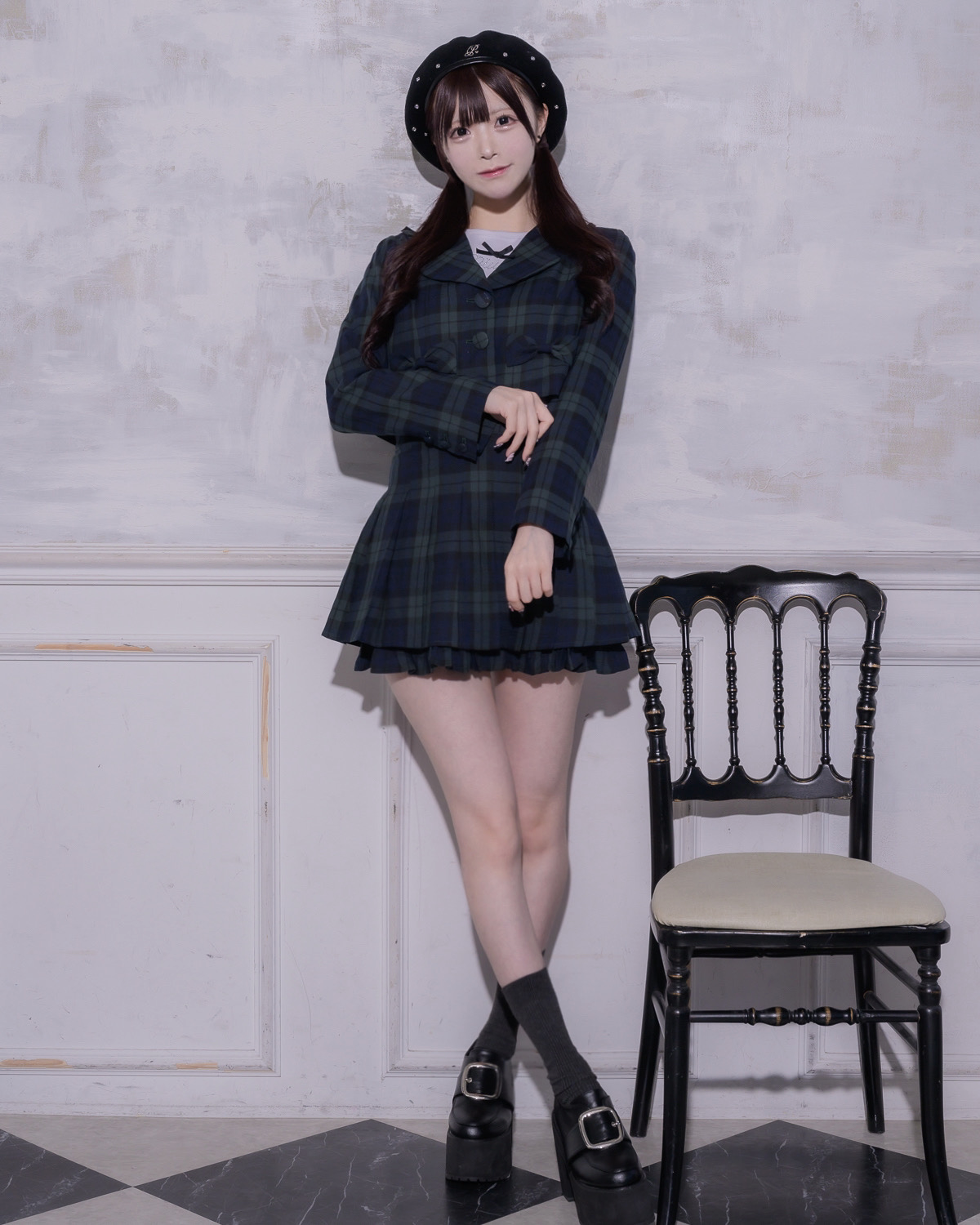 モデル身長:161cm/着用カラー:グリーンチェック