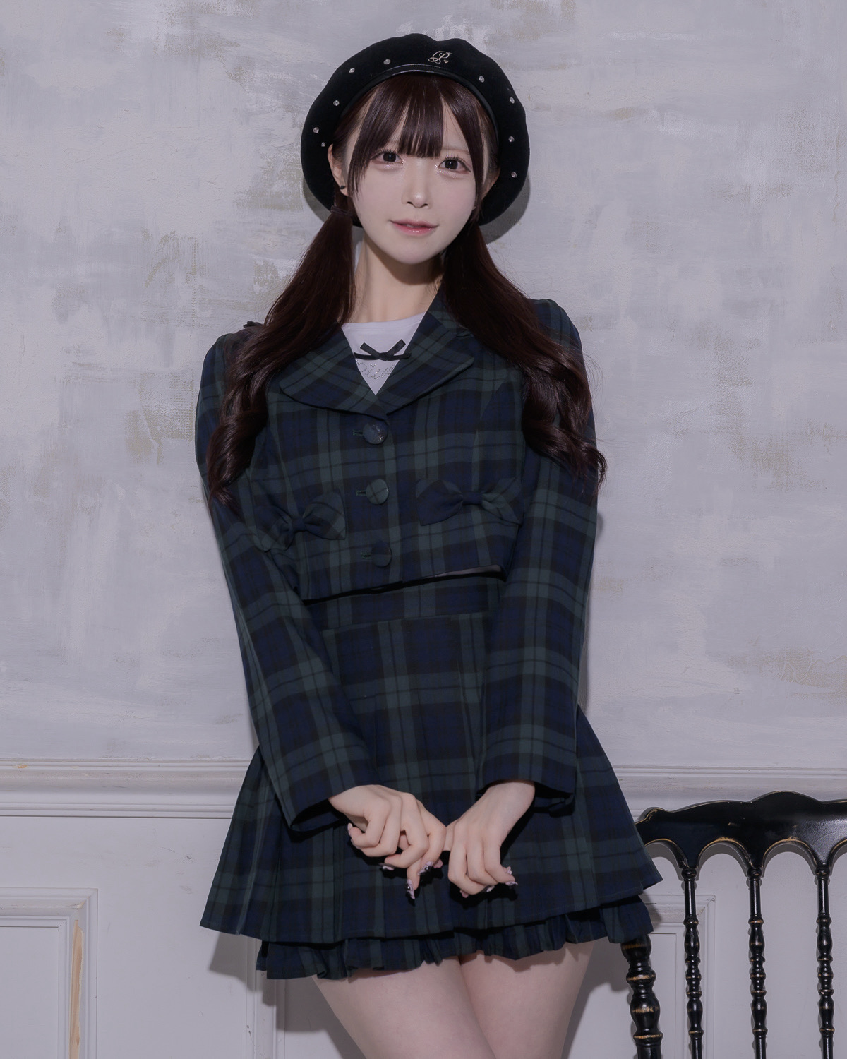 モデル身長:161cm/着用カラー:グリーンチェック