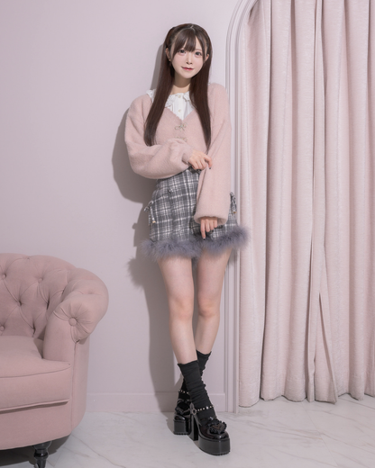 pium ハイウエストファーショートパンツ グレーチェック♡ pium ハイウエストファーショートパンツ グレーチェック♡