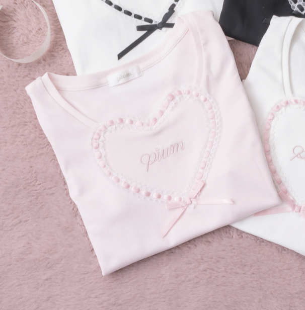 ハートレースパフスリーブTシャツ