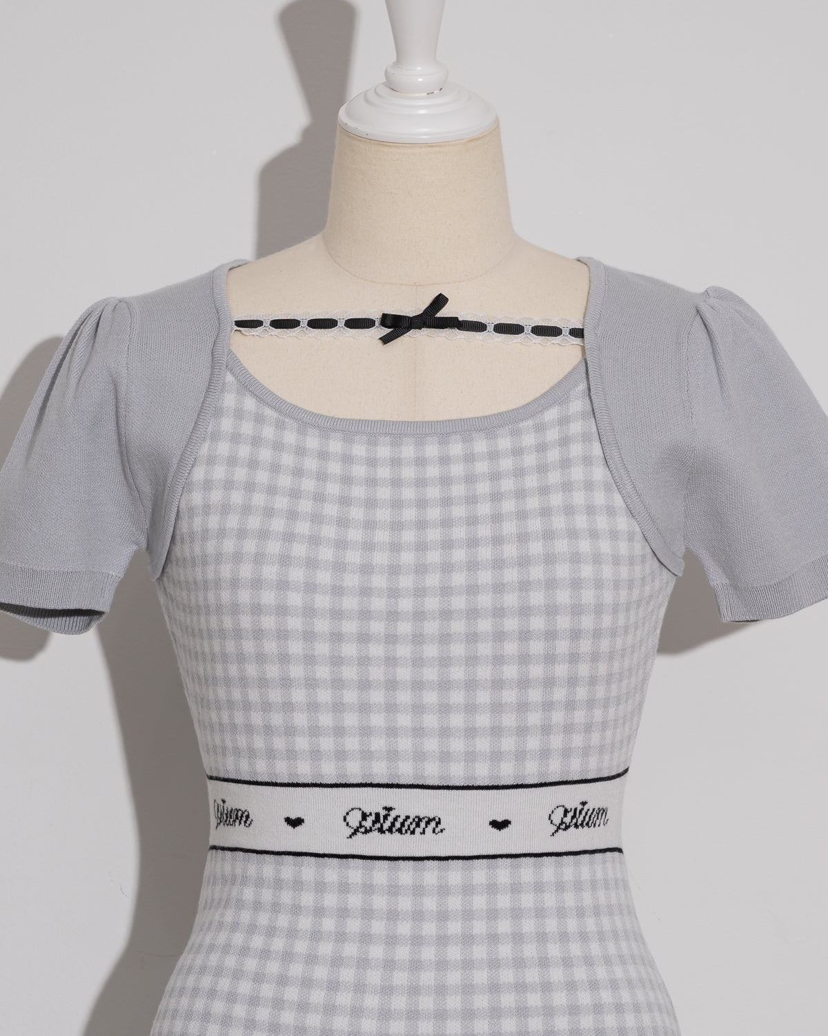 レーステープギンガムニットワンピース