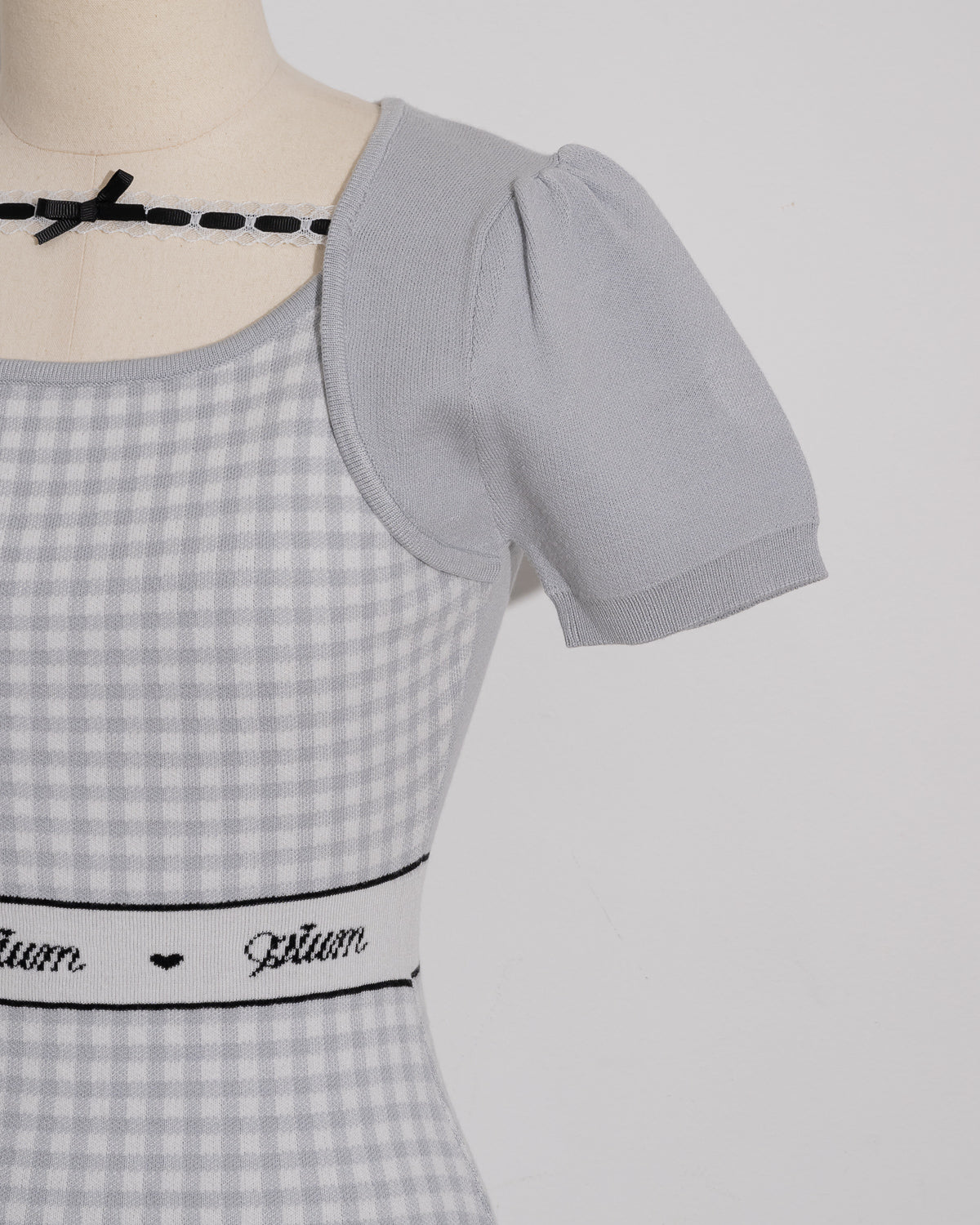 レーステープギンガムニットワンピース