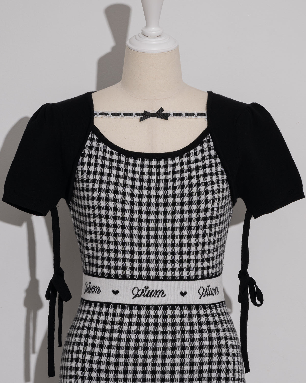 レーステープギンガムニットワンピース