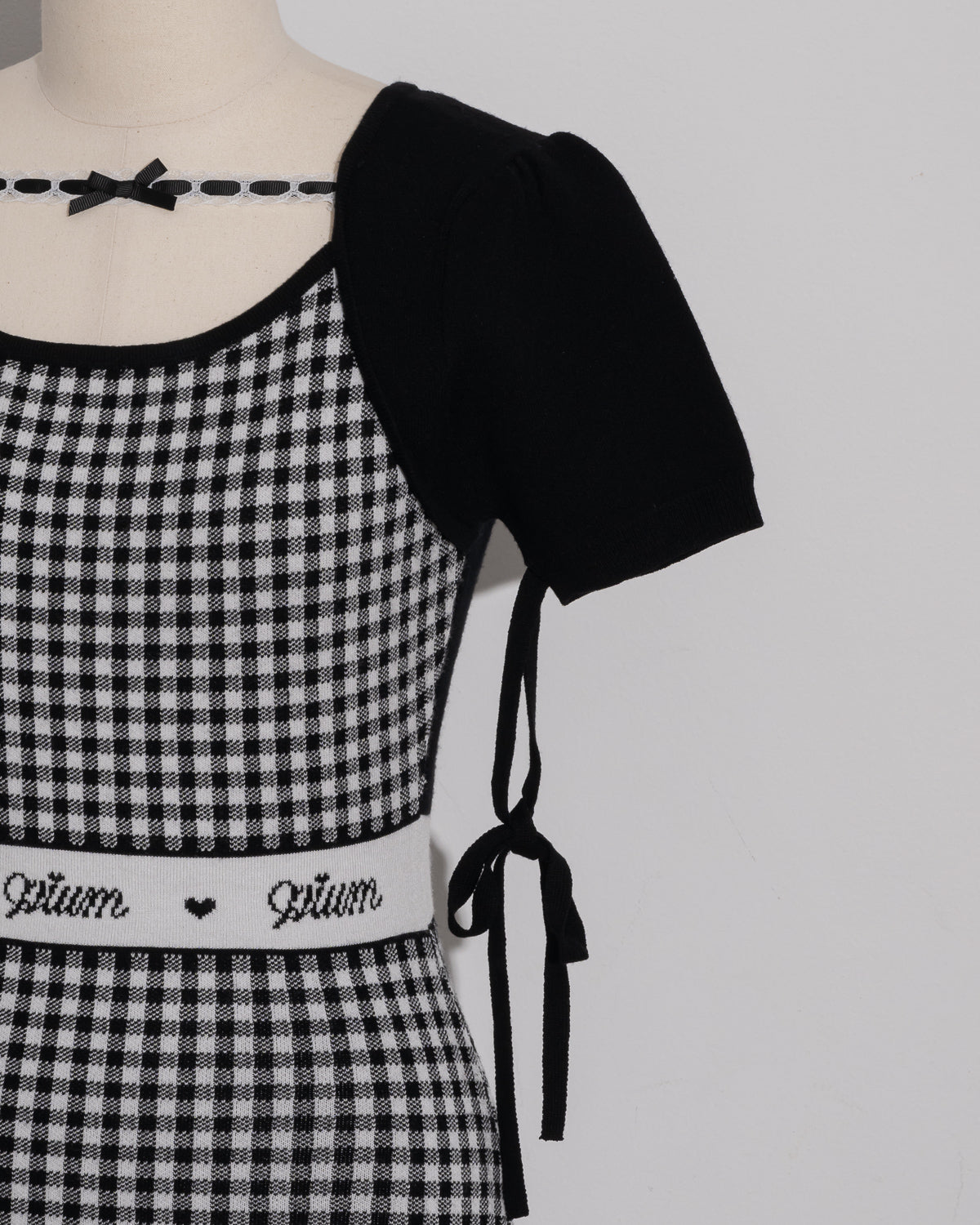 レーステープギンガムニットワンピース