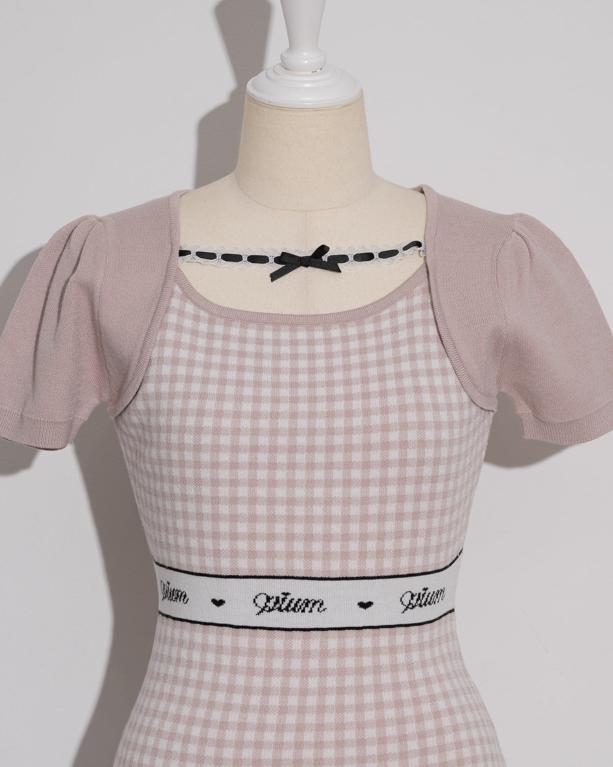 レーステープギンガムニットワンピース