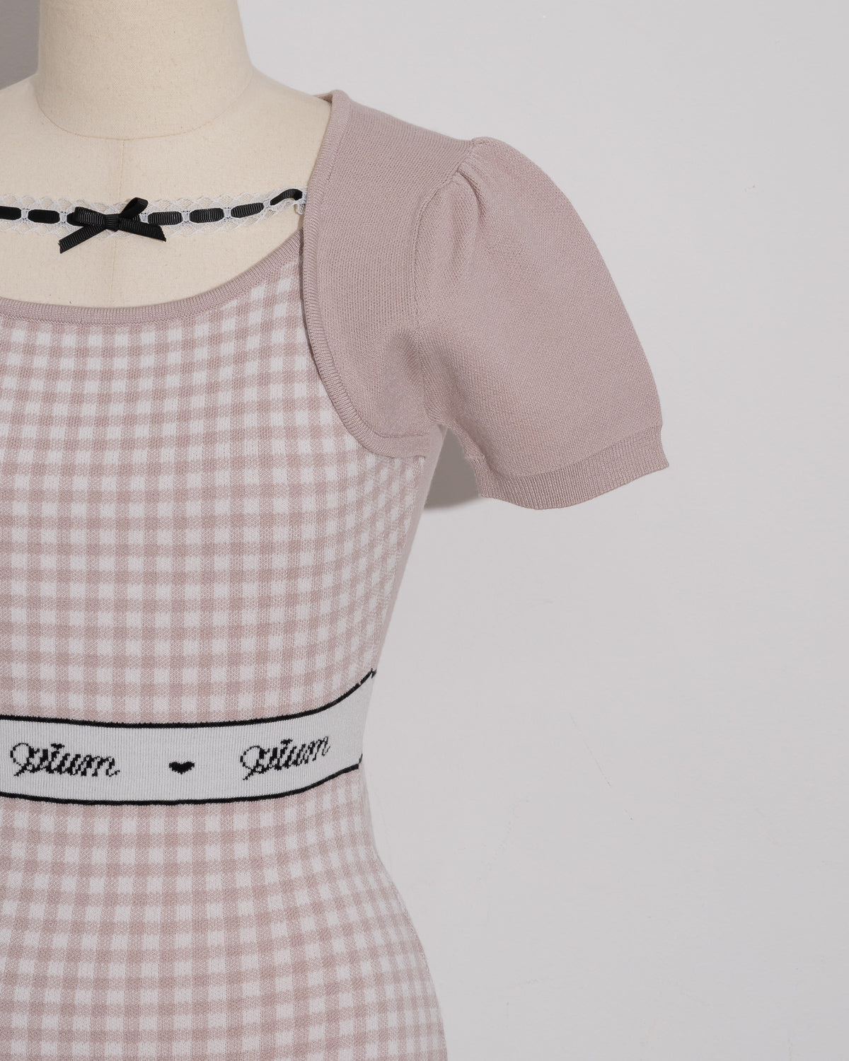 レーステープギンガムニットワンピース