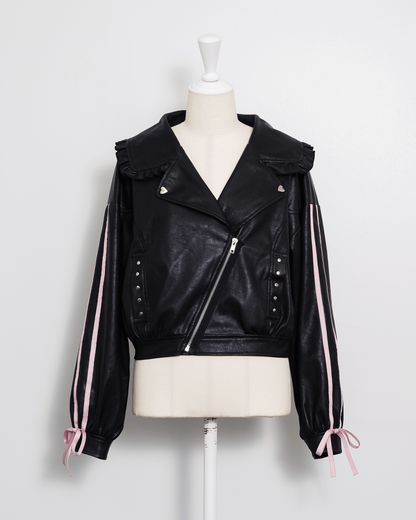 GIUNON ダブルラインレザージャケット ストライプ入りオーバー GIUNON ダブルラインレザージャケット ストライプ入りオーバー