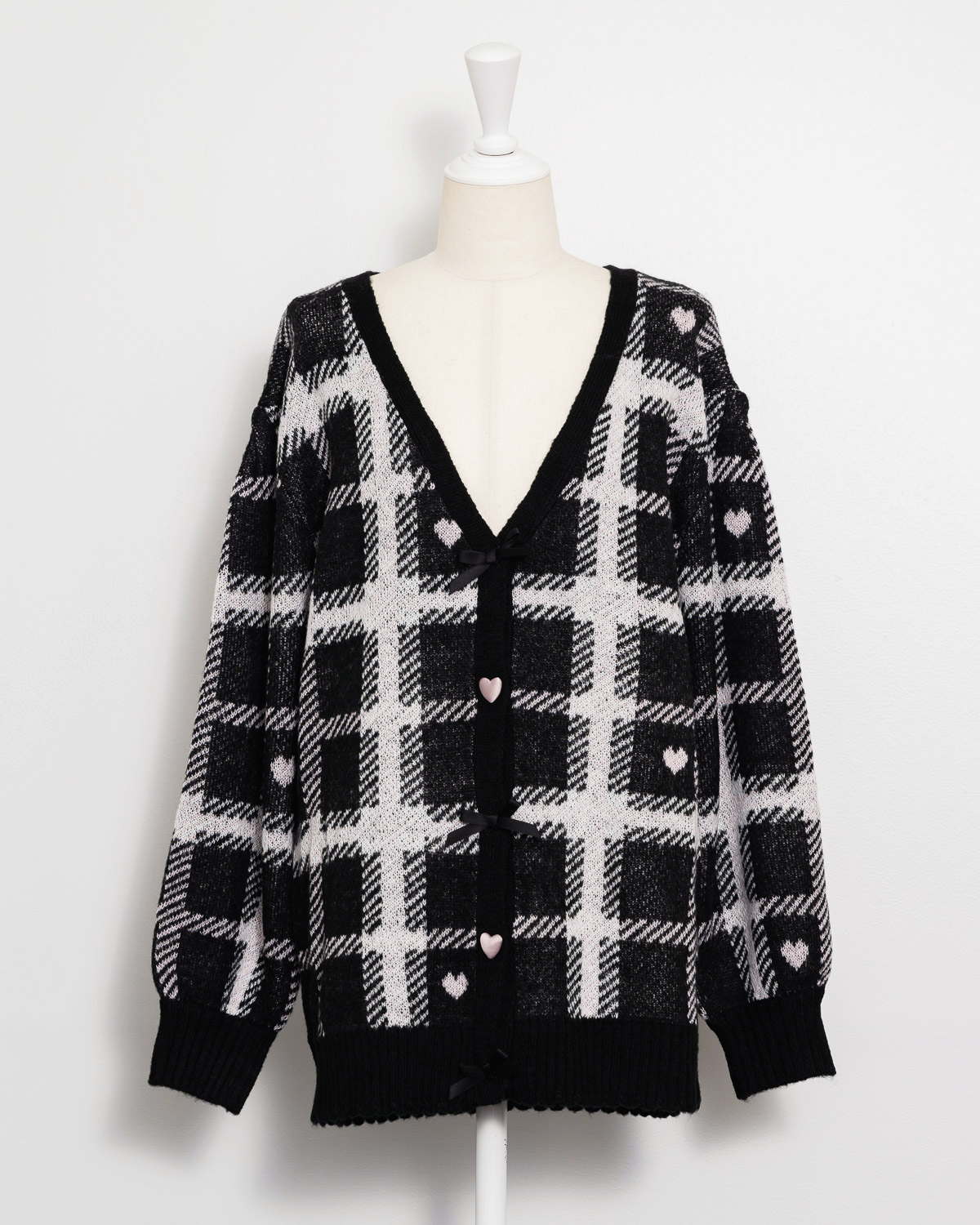 piumハートチェックロングカーデ