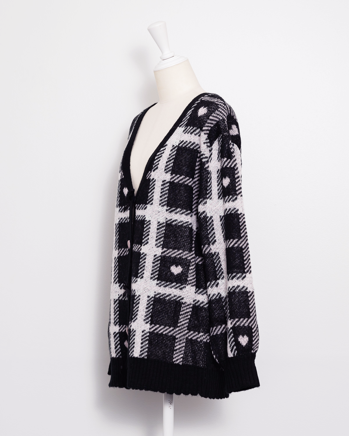 piumハートチェックロングカーデ