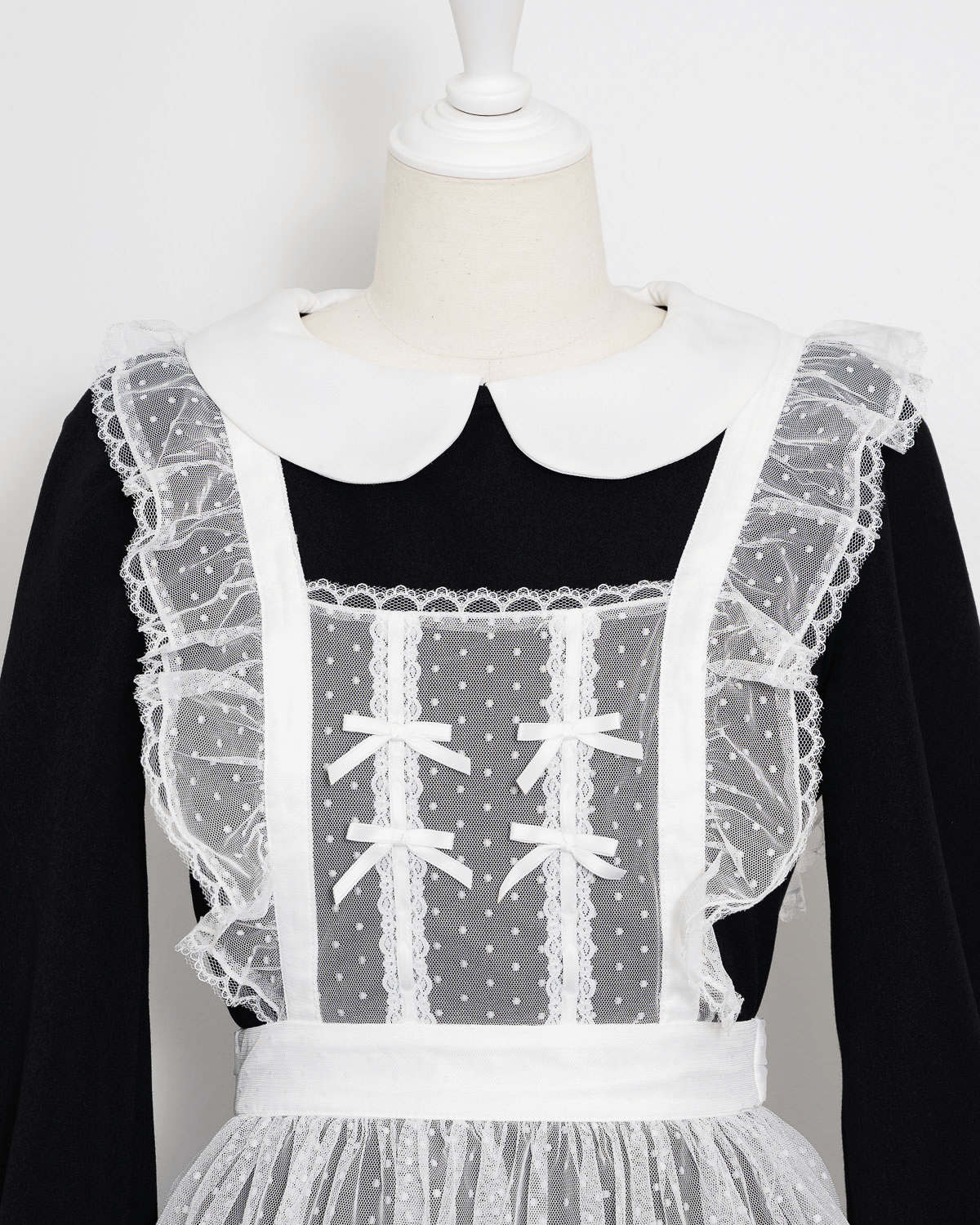 チュールエプロン付き丸襟ワンピース